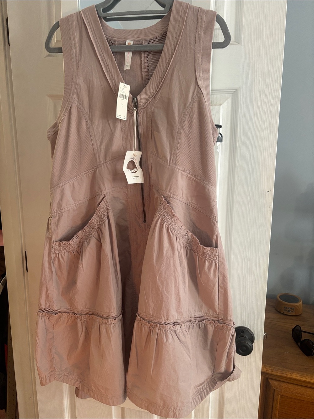 Anthropologie Sleeveless Zip-Front Pocket dress in Dusty Rose Daily Practice